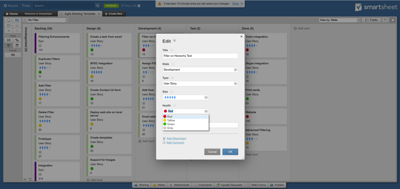 Smartsheet screenshot