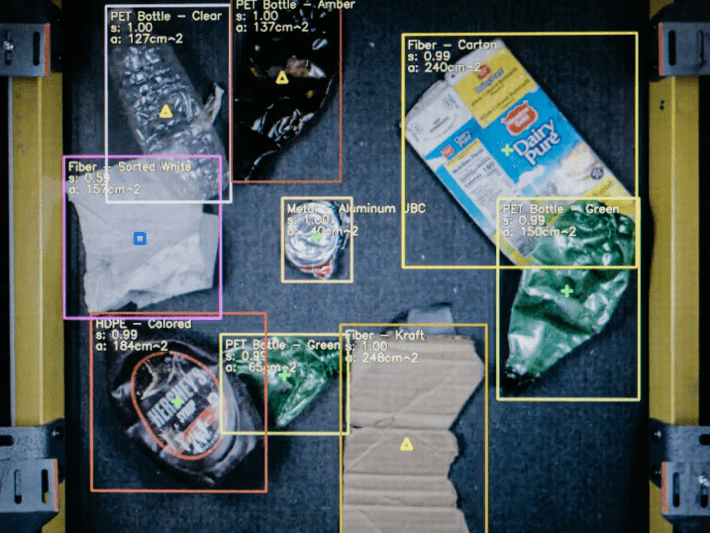 AMP Robotics’ AI system identifying items on a conveyor belt