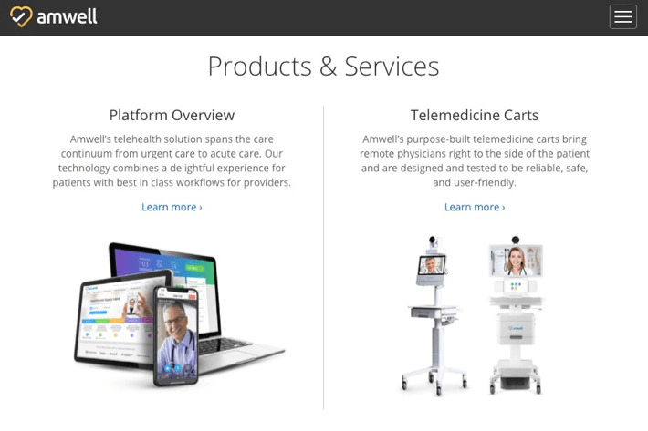 Screenshot of Amwell telehealth company website