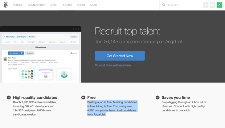 screenshot of AngelList website