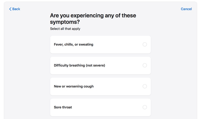 Apple COVID-19 screening app screenshot