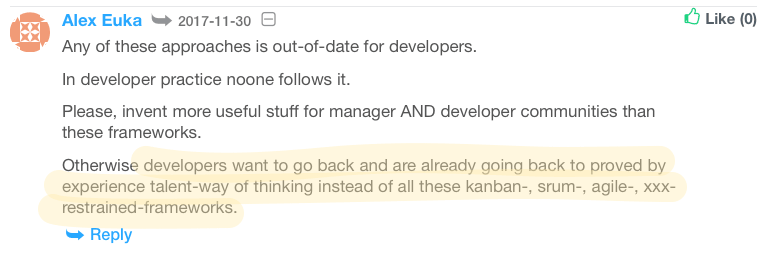 developers dislike Agile comment