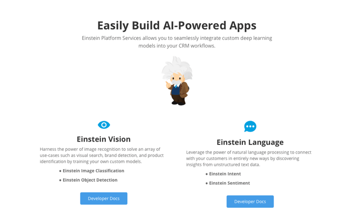 screenshot of Salesforce Einstein API sales page
