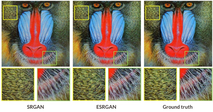 ESRGAN versus SRGAN versus ground truth work on zoomed in images