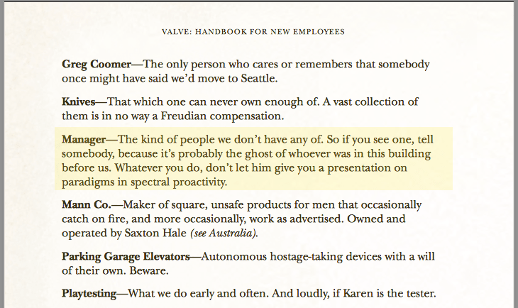 a screenshot of Valve's Employee Handbook