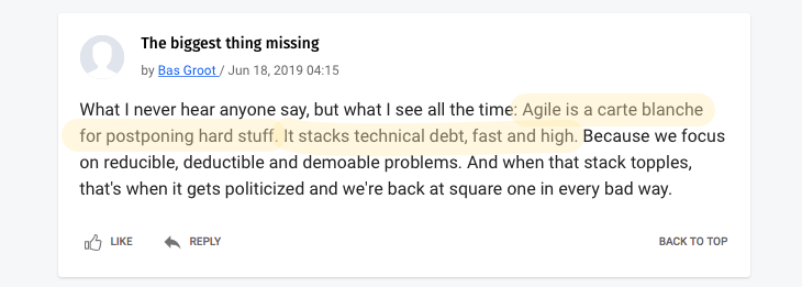 why developers dislike Agile online comment