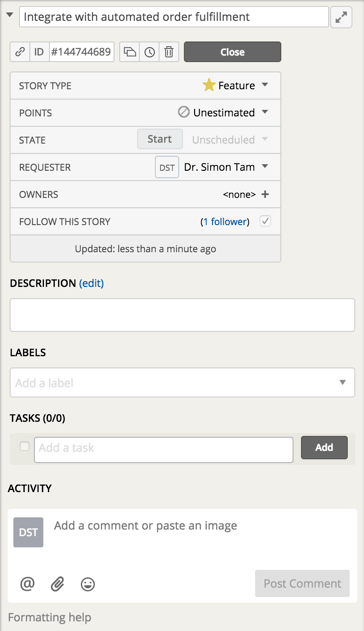 a screenshot of Pivotal Tracker interface