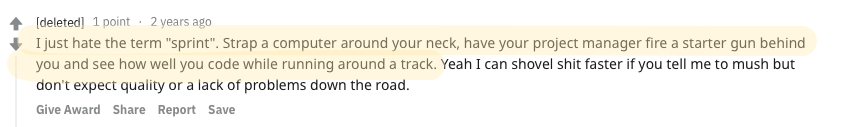 developers dislike Agile Reddit highlight 3
