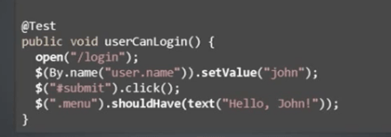 a screenshot of Selenide code