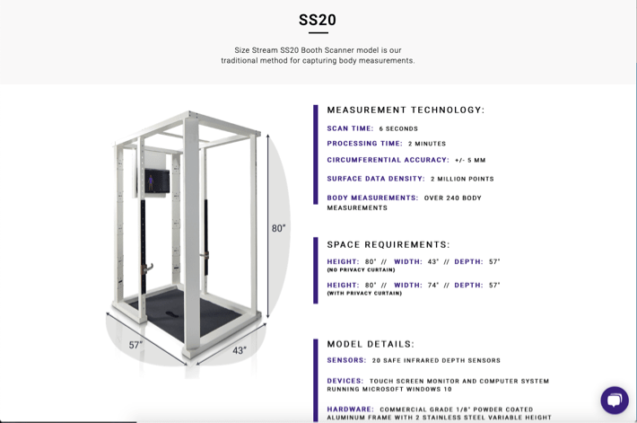 Size Stream body-scanning booth parameters