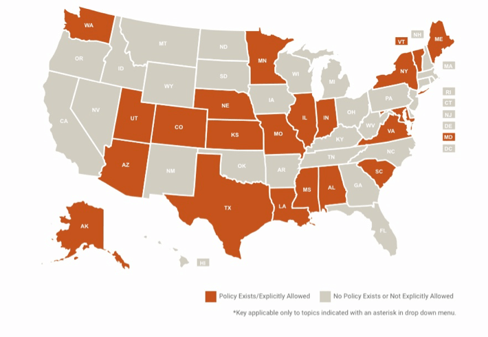 Interactive map by Center for Connected Health Policy that shows where Medicaid reimburses remote patient monitoring