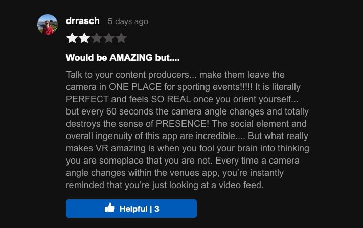 screenshot of comment on Oculus Venues