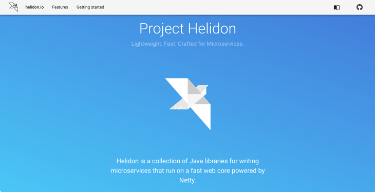 a screenshot of Helidon website