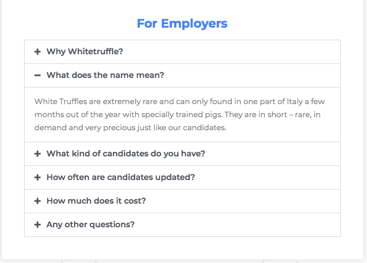 screenshot of WhiteTruffle startup HR website