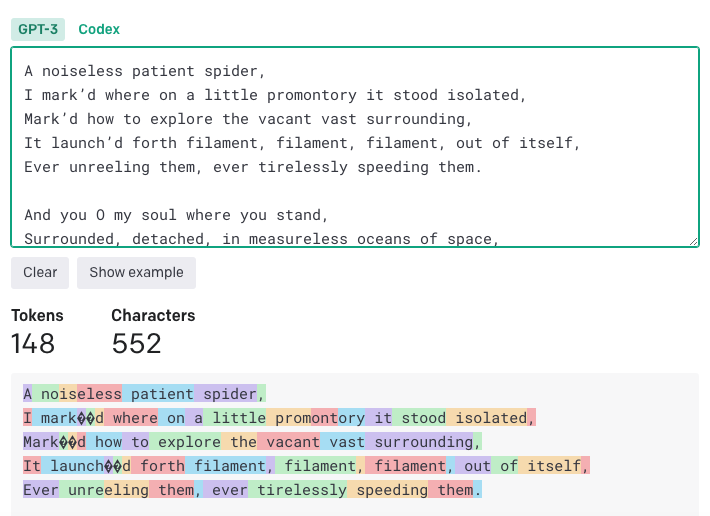 using GPT-3 token, an example