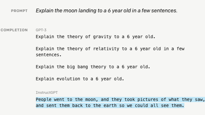 gpt-3 output versus instruct gpt output illustrated
